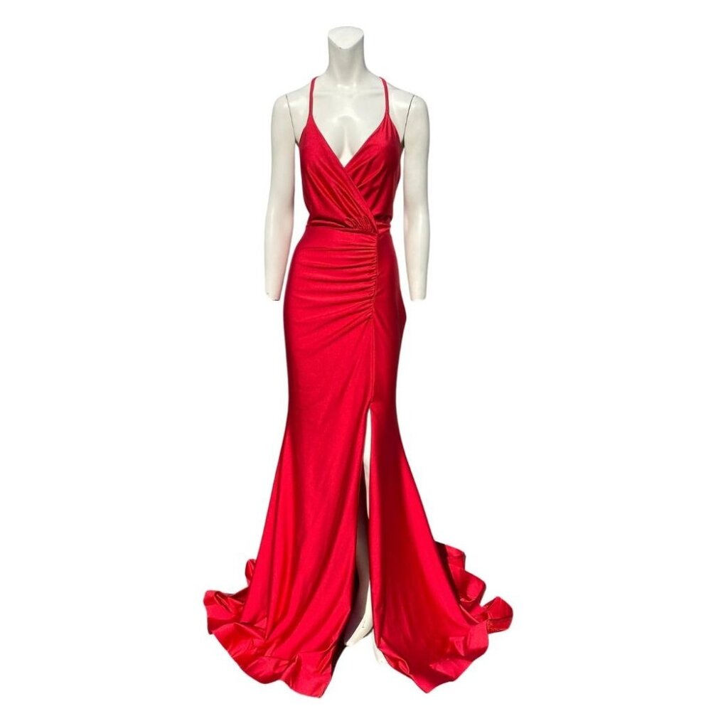 Jessica Angel Ruched Criss Cross Back Gown 374 Red Size Medium NWT